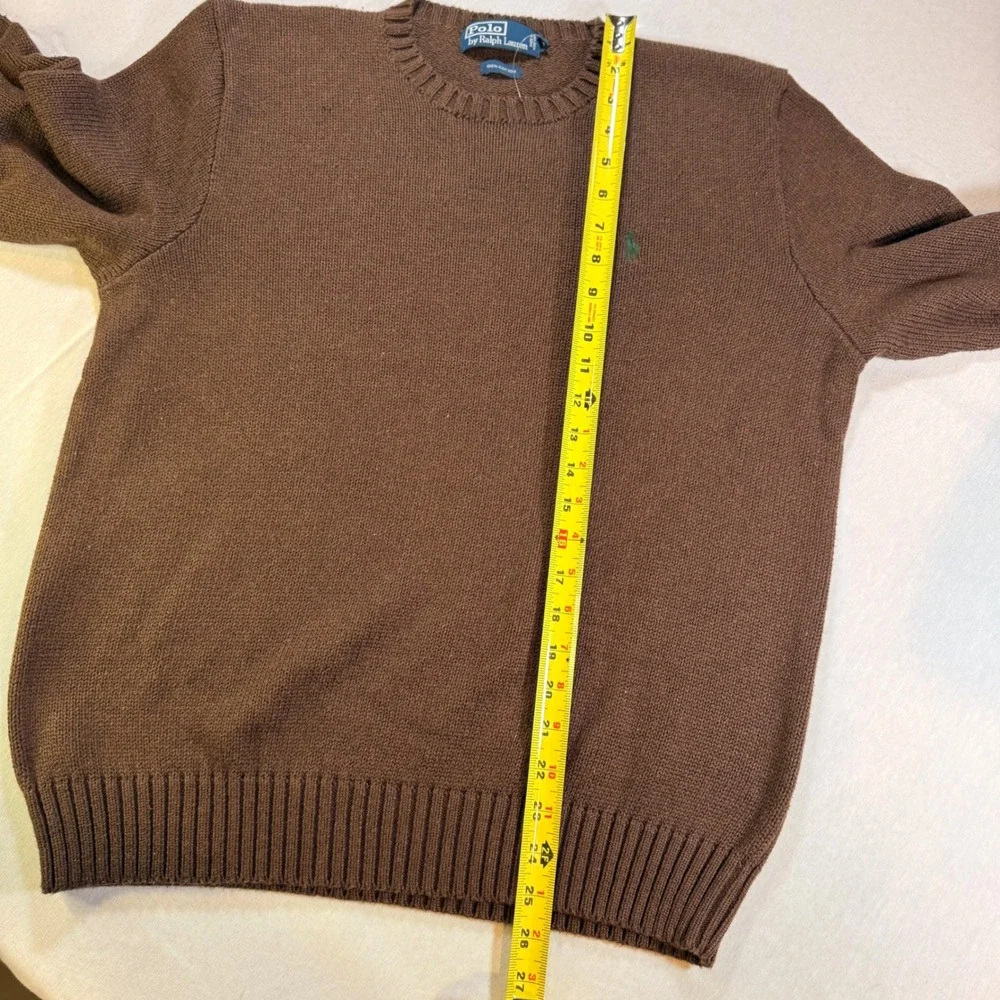 NOS Polo Ralph Lauren Sweater Mens L Brown Cotton Knit Crew Neck Vtg Old Money